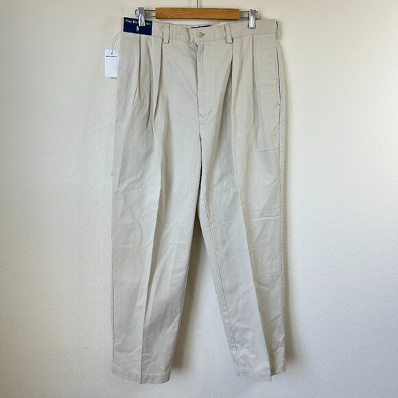 New Vintage Polo Ralph Lauren Pants Mens 36x29 Khaki Tan The Andrew Pleated - Picture 1 of 9
